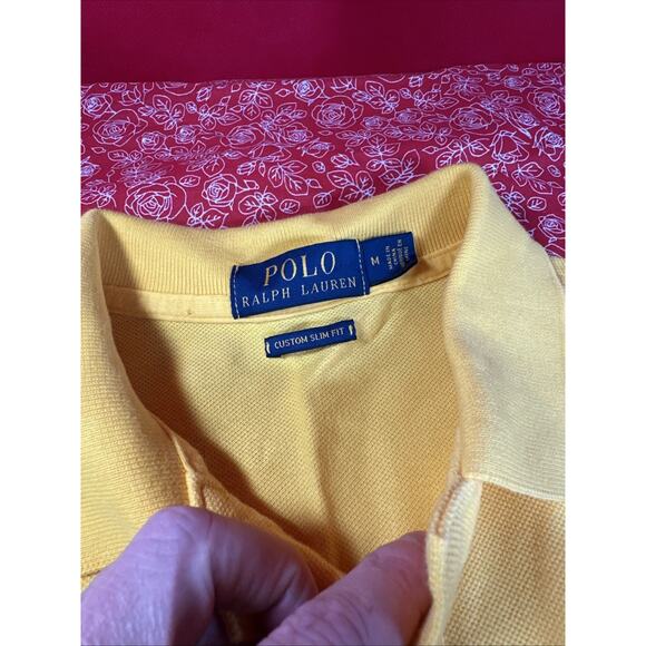 Polo Ralph Lauren Polo Shirt Mens M Yellow Custom Slim Fit Short Sleeve V1 - Picture 4 of 5